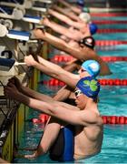 30 April 2016; Conor McMenamin, Aer Lingus, and competitors in the Men's 200m backstroke event await for the starting signal. Irish Open Long Course Swimming Championships, National Aquatic Centre, National Sports Campus, Abbotstown, Dublin. Picture credit: Cody Glenn / SPORTSFILE