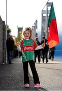 30 April 2016; Young Mayo supporters Niamh McNanara, age 5, Achill Island, Co. Mayo waves her county flag ahead of the match. EirGrid GAA Football Under 21 All-Ireland Championship Final, Cork v Mayo, Cusack Park, Ennis, Co. Clare. Picture credit: Seb Daly / SPORTSFILE