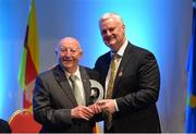 2 April 2016; Joe Hunt recipient of a long serving award with Uachtarán Chumann Lúthchleas Gael Aogán Ó Fearghail. INEC, Gleneagle Hotel, Killarney, Co. Kerry. Picture credit: Piaras Ó Mídheach / SPORTSFILE