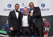 4 May 2016; Conor Brennan, CEO of Zurich, with Rob Kearney, left, Chairman of IRUPA, and Omar Hassanein, right, CEO, IRUPA, in attendance at the Zurich IRUPA Rugby Player Awards 2016. Hilton by Double Tree, Dublin. Picture credit: Matt Browne / SPORTSFILE