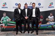 4 May 2016; Garry Ringrose with Rob Kearney, left, Chairman of IRUPA, and Josh van der Flier, right, in attendance at the Zurich IRUPA Rugby Player Awards 2016. Hilton by Double Tree, Dublin. Picture credit: Matt Browne / SPORTSFILE
