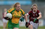7 May 2016; Amber Barrett, Donegal, in action against Fiona Coyle, Westmeath. Lidl Ladies Football National League, Division 2, Final, Donegal v Westmeath. Parnell Park, Dublin. Picture credit: Piaras Ó Mídheach / SPORTSFILE