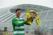 9 May 2016; Sheriff YC Player Jeff Flood announcing the ticket prices for next weekend’s FAI Junior Cup Final, in association with Aviva and Umbro.  The Final between Pike Rovers from Limerick and Dublin’s Sheriff YC will take place at the Aviva Stadium at 4pm on the 14th May.  Tickets are €10 for adults, €5 for OAPs / Students and Under 16s will be entered free of charge.  The ticket will also allow the holder to watch the Intermediate Final which takes place after the Junior Cup Final at 7pm.  Tickets are available from your local junior club or can be bought at the turnstile on the day #RoadToAviva. Havelock Square, Dublin 4. Picture credit: Piaras Ó Mídheach / SPORTSFILE