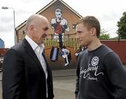 7 June 2010; Exactly 25 years to the week since his memorable World title win over Eusebio Pedroza, Barry McGuigan, was in Belfast with his protege Carl Frampton for a media workout ahead of Frampton's Yanjing Beer Fight Night fight against Giuseppe Lauri on the on Friday, June 11th at The King's Hall in Belfast. Holy Family Boxing Club, North Queen Street Community Centre, Belfast. Picture credit: Oliver McVeigh / SPORTSFILE