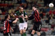 10 May 2016; Karl Sheppard, Cork City, in action against Eoin Wearen, right, and Dave Mulcahy, Bohemians. SSE Airtricity League, Premier Division, Bohemians v Cork City. Dalymount Park, Dublin. Picture credit: David Maher / SPORTSFILE