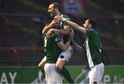 10 May 2016; Garry Buckley, left, Cork City, celebrates with team-mates Karl Sheppard, centre, and Greg Bolger after scoring his side's first goal. SSE Airtricity League, Premier Division, Bohemians v Cork City. Dalymount Park, Dublin. Picture credit: David Maher / SPORTSFILE