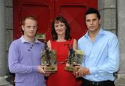 9 June 2010; Eileen Maher, Vodafone Ireland Fixed Services Director, with Cork's Aisake Ó hAilpín, right, and Down's Benny Coulter, winners of the Vodafone GAA Player of the Month Award for May in hurling and football respectively. Westbury Hotel, Dublin. Picture credit: Brian Lawless / SPORTSFILE