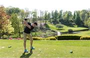 13 May 2016; Druids Glen ambassadors Ian Madigan, Rob Kearney and Dave Kearney were in Druids Glen today at the 19th Jack & Jill Annual Golf Classic. Over 100 players competed in the event which raised vital funds for the Jack & Jill Children’s Foundation, which provides direct funding to families of children with brain damage up to the age of four who suffer severe intellectual and physical developmental delay, enabling them to purchase home nursing care. The cost per four-ball was €1,024, the equivalent of one month’s nursing care for one Jack & Jill baby. The rugby stars chipped in with a tee shot on the signature par three 12th hole to help raise extra funds on the day. For further information or to donate, visit https://www.jackandjill.ie. Pictured was Dublin footballer Diarmuid Connolly teeing off from the 12th tee box. Druid's Glen, Woodstock House, Newtown Mount Kennedy, Wicklow. Picture credit: Matt Browne / SPORTSFILE