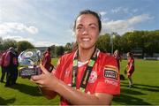 15 May 2016; Noelle Murray, Shelbourne Ladies FC, celebrates at the end of the game after being presented with the player of the match award. Continental Tyres Women's National League Cup Final, Shelbourne Ladies FC v UCD Waves. Richmond Stadium, Inchicore, Dublin.  Picture credit: David Maher / SPORTSFILE