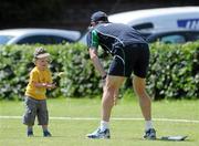 15 June 2010; Jack Johnston, age 4, with his uncle Peter Johnston, Ireland assistant coach, before squad training ahead of their RSA One Day International challenge match against Australia on Thursday. Ireland cricket squad training, Leinster Cricket Club, Rathmines, Dublin. Picture credit: Brian Lawless / SPORTSFILE