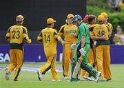 17 June 2010; Gary Wilson, Ireland, leaves the field having been bowled an LBW by Ryan Harris, Australia, for 4 runs. RSA One Day International Challenge Match, Ireland v Australia, Clontarf, Dublin. Picture credit: Brian Lawless / SPORTSFILE