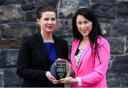 19 May 2016; Linda Wall, Waterford, is pictured receiving the Croke Park Player of the Month for April from Muireann King, Director of Sales and Marketing for The Croke Park Hotel.  The Croke Park Hotel, Jones Road, Dublin 3. Photo by Sam Barnes/Sportsfile