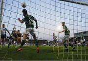 3 June 2016; Ciaran Kilduff, second from left, of Dundalk has his goal bound header cleared off the line by Sean Maguire of Cork City during the final minutes of the  SSE Airtricity League Premier Division game  between Cork City and Dundalk in Turners Cross, Cork. Photo by David Maher/Sportsfile