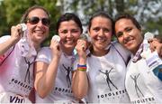 6 June 2016; Friends, left to right, Reneta Garutti, Paula Yasbeck, Liliana Fiaga and Kelly Baldonado, originally from Sao Paulo, Brazil, now living in Dublin, display their medals after completing the 2016 Vhi Women’s Mini Marathon which saw 35,000 participants take to the streets of Dublin to run, walk and jog the 10km route, raising much needed funds for hundreds of charities around the country. For further information please log on to www.vhiwomensminimarathon.ie.  Photo by Cody Glenn/Sportsfile