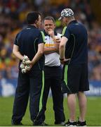 5 June 2016; Clare manager Davy Fitzgerald with selectors Louis Mulqueen, left, and Donal Og Cusack, right, during the Munster GAA Hurling Senior Championship Semi-Final match between Waterford and Clare at Semple Stadium in Thurles, Co. Tipperary. Photo by Stephen McCarthy/Sportsfile