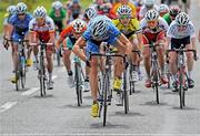 9 July 2010; Robin Eckmann, Hot Tubes 1, crosses the finish line to take victory on Stage 4 of the International Junior Tour of Ireland, Stage 4, Castlebar - Castlebar. Picture credit: Stephen McMahon / SPORTSFILE