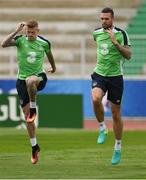 11 June 2016; Shane Duffy and James McClean of Republic of Ireland in action during squad training in Versailles, Paris, France. Photo by David Maher/Sportsfile