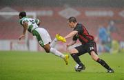 13 July 2010; Brian Shelley, Bohemians, in action against Matthew Berkeley, The New Saints FC. UEFA Champions League Second Qualifying Round - 1st Leg, Bohemians v The New Saints FC, Dalymount Park, Dublin. Picture credit: David Maher / SPORTSFILE