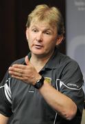 14 July 2010; Sporting Fingal manager Liam Buckley speaking during a press conference ahead of their Europa League 2nd Qualifying Round, 1st Leg, match against CS Marítimo on Thursday. Hotel Baia Azul, Funchal, Madeira, Portugal. Picture credit: Helder Santos / SPORTSFILE