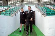 14 July 2010; Shamrock Rovers manager Michael O'Neill, right, with assistant manager Trevor Croly before the start of squad training ahead of their Europa League 2nd Qualifying Round, 1st Leg, match against Bnei Yehuda Tel-Aviv FC on Thursday. Tallaght Stadium, Tallaght, Dublin. Picture credit: David Maher / SPORTSFILE