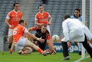 17 July 2010; Armagh goalkeeper Paul Hearty and team-mates Aaron Kernan, left, and Andy Mallon, watch as Ciaran McKeever prevents a goal. GAA Football All-Ireland Senior Championship Qualifier Round 3, Dublin v Armagh, Croke Park, Dublin. Picture credit: Brian Lawless / SPORTSFILE