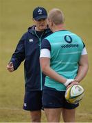 14 June 2016; Ireland head coach Joe Schmidt in conversation with Luke Marshall during squad training at St David Marist School in Sandton, Johannesburg, South Africa. Photo by Brendan Moran/Sportsfile