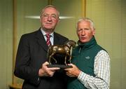 19 July 2010; Robert Splaine, International Showjumping Team Manager, right, and Joe Walsh, Horse Sport Ireland Chairman, with the Aachen trophy at a celebration this morning after Ireland’s victory in the German Nations Cup last Thursday. Horse Sport Ireland, Beech House, Millennium Park, Osberstown, Naas, Co. Kildare. Picture credit: Ray McManus / SPORTSFILE