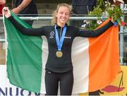 16 June 2016; Ireland's Greta Streimikyte of Clonliffe Harriers AC, from Swords, Co Dublin, with her bronze medal after competing in the T13 1500m at the 2016 IPC Athletic European Championships in Grosseto, Italy. Photo by Luc Percival/Sportsfile