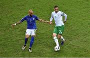 22 June 2016; Richard Keogh of Republic of Ireland in action against Simone Zaza of Italy during the UEFA Euro 2016 Group E match between Italy and Republic of Ireland at Stade Pierre-Mauroy in Lille, France. Photo by Paul Mohan / Sportsfile