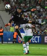 22 June 2016; Salvatore Sirigu of Italy in action against Shane Long of Republic of Ireland during the UEFA Euro 2016 Group E match between Italy and Republic of Ireland at Stade Pierre-Mauroy in Lille, France. Photo by David Maher / Sportsfile