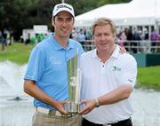 1 August 2010; Robert Finnegan, CEO of 3, presents Ross Fisher with the 3 Irish Open Trophy. 3 Irish Open Golf Championship. Killeen Course, Killarney Golf & Fishing Club, Killarney, Co. Kerry. Picture credit: Matt Browne / SPORTSFILE