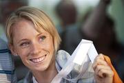 2 August 2010; Derval O'Rourke returns from the 20th European Athletics Championships in Barcelona after winning a Silver Medal in the 100m Hurdles. Dublin Airport, Dublin. Picture credit: Stephen McCarthy / SPORTSFILE