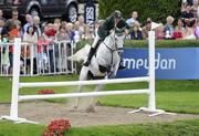 5 August 2010; Paul O'Shea, from Co. Limerick, on Daydream St Ghyvan Z, jumps the 4th on the way to winning the Speed Derby. Failte Ireland Dublin Horse Show, RDS, Ballsbridge, Dublin. Picture credit: Matt Browne / SPORTSFILE