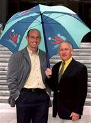 10 July 2001; Dublin manager Tommy Carr, left, and Meath manager Sean Boylan after a press conference at the Bank of Ireland head offices on Baggot Street, Dublin, ahead of the Bank of Ireland Leinster Senior Football Championship Final between Dublin and Meath on Sunday next. Photo by Ray McManus/Sportsfile