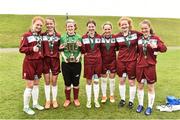 26 June 2016; Galway and District League players from Cregmore-Claregalway FC celebrate with their medals and the Jeremy Dee Cup after defeating Metropolitan Girls League in their FAI U16 Gaynor Cup Final at University of Limerick in Limerick. Photo by Diarmuid Greene/Sportsfile