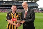 8 August 2010; Ger Aylward, Kilkenny, is presented with the ESB GAA Hurling All-Ireland Minor Championship Semi-Final Man of the Match by ESB's Joe Dooley. Croke Park, Dublin. Picture credit: Ray McManus / SPORTSFILE