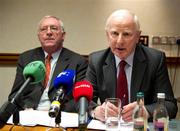 9 August 2010; Joe Walsh, left, Chairman of Horse Sport Ireland, and Pat Hickey, President Olympic Council of Ireland, IOC Member, President of the European Olympic Committees Organisation, during a Horse Sport Ireland and Olympic Council of Ireland press conference when a a key anti-doping agreement was signed. The Burlington Hotel, Upper Leeson Street, Dublin. Picture credit: Ray McManus / SPORTSFILE