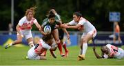 25 June 2016; Bertha Fernandez of Mexico is tackled by Ines Souissi, left, and Islem Abdallah of Tunisia during the World Rugby Women's Sevens Olympic Repechage Pool B match between Mexico and Tunisia at UCD Sports Centre in Belfield, Dublin. Photo by Seb Daly/Sportsfile