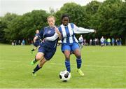 26 June 2016; Susie Erujaroh O'Rourke of North-Eastern Counties in action against Bethany Carroll of Waterford and District Women's League during their FAI U16 Gaynor Cup 7th/8th place playoff at University of Limerick in Limerick. Photo by Diarmuid Greene/Sportsfile