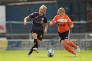 10 August 2010; Mirte Roelvink, FCR 2001 Duisburg, in action against Leanne Ross, Glasgow City FC. UEFA Women's Champions League Qualifying Round, Glasgow City FC v FCR 2001 Duisburg, The Showgrounds, Ballymena, Co. Antrim. Picture credit: Oliver McVeigh / SPORTSFILE