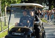 10 August 2010; Argentina's Lionel Messi, left, arriving by golf buggy for the start of squad training ahead of their international friendly against the Republic of Ireland on Wednesday. Argentina squad training, Carton House, Maynooth, Co. Kildare. Picture credit: David Maher / SPORTSFILE