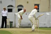 11 August 2010; Trent Johnson, Ireland, bowls to Nick Statham, Netherlands. ICC Intercontinental Cup, Ireland v Netherlands, Leinster Cricket Club, Rathmines, Dublin. Picture credit: Barry Cregg / SPORTSFILE