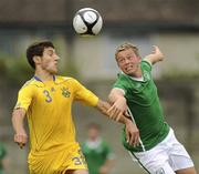 11 August 2010; Michael Rafter, Republic of Ireland, in action against Ivan Ordets, Ukraine. Under 19 International Friendly, Republic of Ireland v Ukraine, Frank Cooke Park, Griffith Avenue, Dublin. Picture credit: Oliver McVeigh / SPORTSFILE