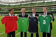 12 August 2010; Ian Walsh, Wales, Pat Jennings, Northern Ireland, Craig Burley, Scotland and Packie Bonner, Republic of Ireland, at an FAI press conference to announce Carling as the title sponsor for the new Four Nation tournament involving Scotland, Northern Ireland, Wales and the Republic of Ireland, which will take place for the first time in Dublin’s Aviva Stadium in 2011. Aviva Stadium, Lansdowne Road, Dublin. Picture credit: Ray McManus / SPORTSFILE