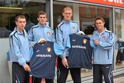 12 August 2010; St. Patrick's Athletic players, from left, James O' Brien, Dave McAllister, Shane Guthrie and Ryan Guy show off their side's new away jersey at the launch and opening of the club's shop ahead of their Airtricity League Premier Division match against Bray Wanderers on Friday. St Patrick's Athletic Press Conference, Richmond Park, Dublin. Picture credit: Barry Cregg / SPORTSFILE