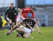 2 May 2010; Aidan Harte, Galway, shields the ball from John Gardiner, Cork. Allianz GAA Hurling National League Division 1 Final, Cork v Galway, Semple Stadium, Thurles, Co Tipperary. Picture credit: Daire Brennan / SPORTSFILE