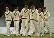 13 August 2010; Members of the Ireland team from left, Kevin O' Brien, George Dockrell, Alan Eastwood, Trent Johnston, James Hall and Alex Cusack leave the ground following their victory over Netherlands. ICC Intercontinental Cup, Ireland v Netherlands, Leinster Cricket Club, Rathmines, Dublin. Picture credit: Barry Cregg / SPORTSFILE