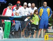 14 August 2010; Ireland's Barry Murphy, from Drumcondra, Dublin, centre, and his fellow competitors wait to take part in heat 6 of the Men's 50m Freestyle. Murphy finished his heat in 23.06. 2010 LEN European Long Course Swimming Championships, Alfred Hajos Swimming Complex, Budapest, Hungary. Picture credit: Brian Lawless / SPORTSFILE