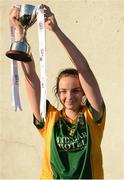 1 July 2016; Leitrim captain Caoimhe McGarry lifts the cup after the All Ireland Ladies Football U14 'C' Championship Final match between Leitrim and Sligo at Boyle GAA Club in Boyle, Co Roscommon. Photo by Piaras Ó Mídheach/Sportsfile