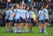 10 July 2010; The Dublin team stand for the National Anthem. GAA Football All-Ireland Senior Championship Qualifier, Round 2, Dublin v Tipperary, Croke Park, Dublin. Picture credit: Ray McManus / SPORTSFILE